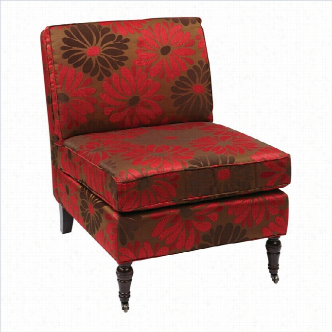 Avenue Six Madrid Fabric Slipper Chair In Red Floral Pattern