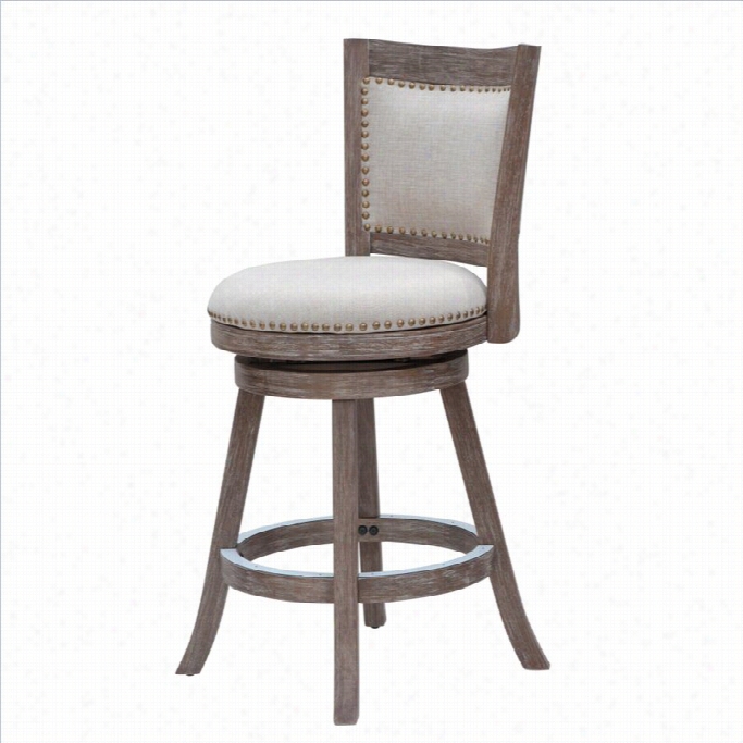 Boraam 24 Melrose Wire Brush Swivel Stool In Driftwood Gray  And Ivory