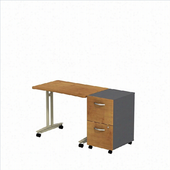 Bush Bbf Series C Adjusfable Table By The Side Of Pedestal In Natural Chrry