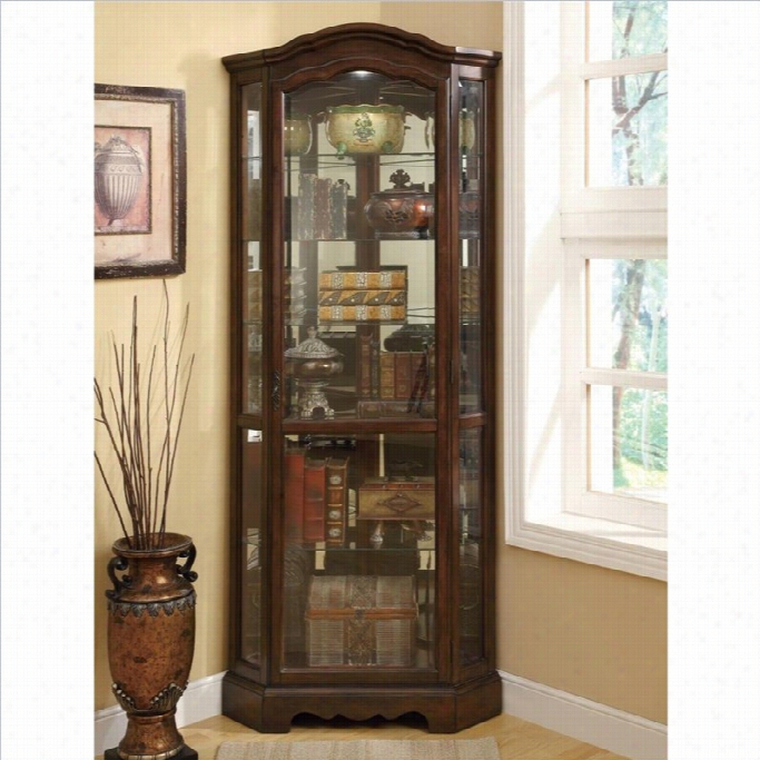 Coaster 5 Shelf Corner Curio Cabinet With Shape Crown In Rich Brown