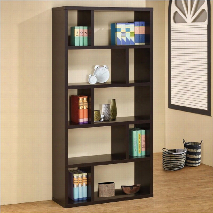 Coaster Contemporary Bookshelf With 10 Compartments In Cappuccino