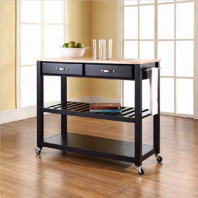 Crosley Kitchen Cart Island Natural Wood Top In Black