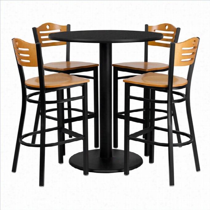 Flash Furniture 5 Piece Round Laminats Table Set In Black And Natural
