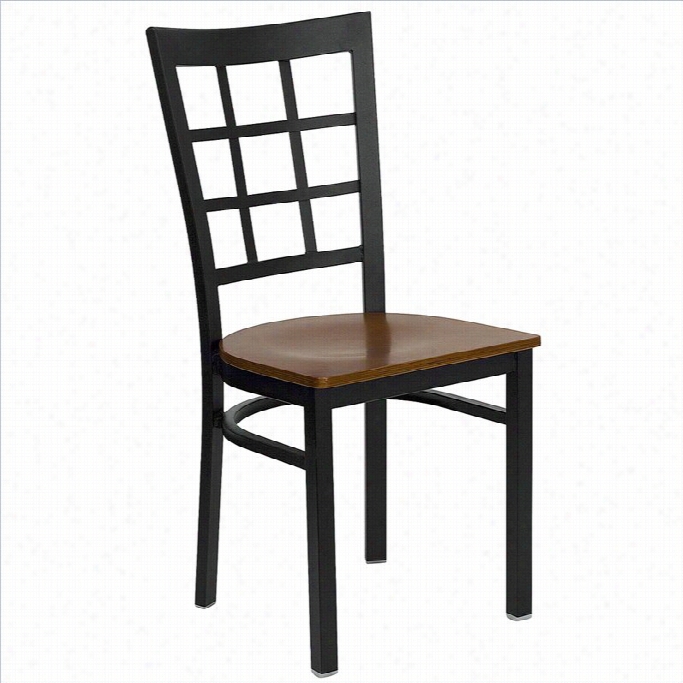 Flash Furniture Hercules Black W Indow Back Dining Chair In Cherry