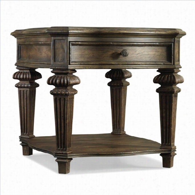 Hooker Furniture Rhpasody 1-drawed End Table In Rustic Walnut