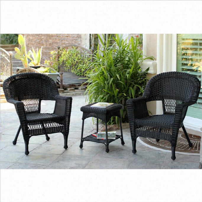 Jeco 3pc Wicker Chair And  End Tale In Black Set Without Cushion