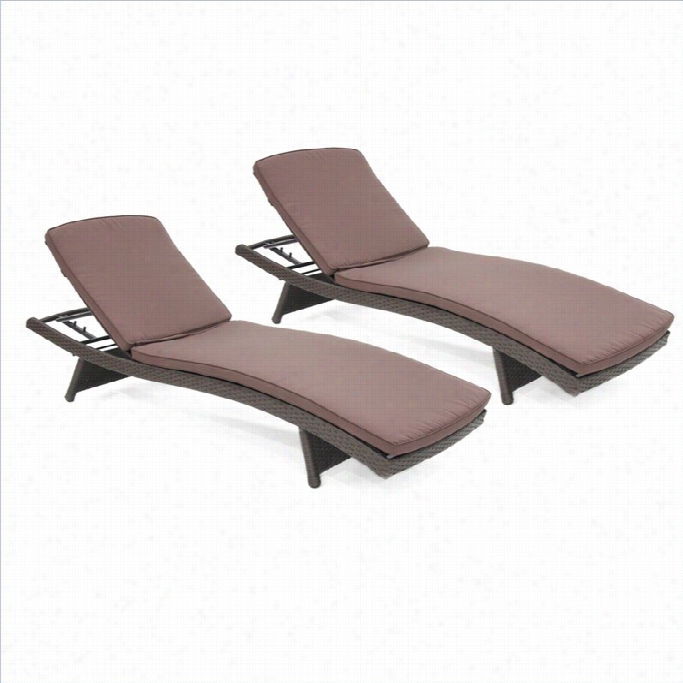 Jeco Wicker Adjustable Chaise Lounger In Espresso With Brown Cushion