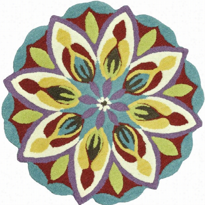 Loloi Gardenia 3' Round Hand Tuftedw Ool Rug In Teal And Ivory