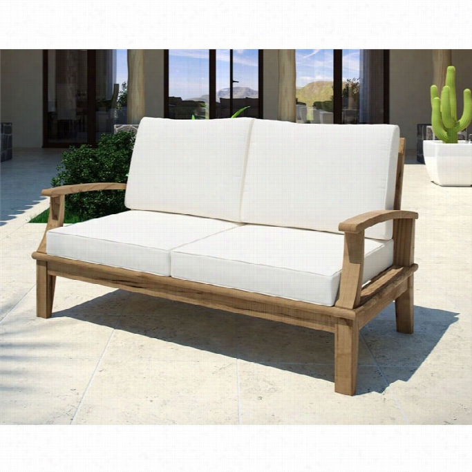 Modway Marina Outdoor Teak Loveseat In Natural And White