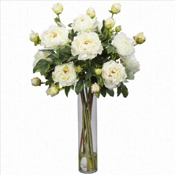 Nearly Natural Peony With Cylinder Silk Flower Arrangement In Pale