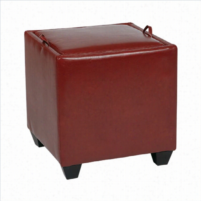 Offic Stra Metro Storage Ottoman With Tray In Crimson Red