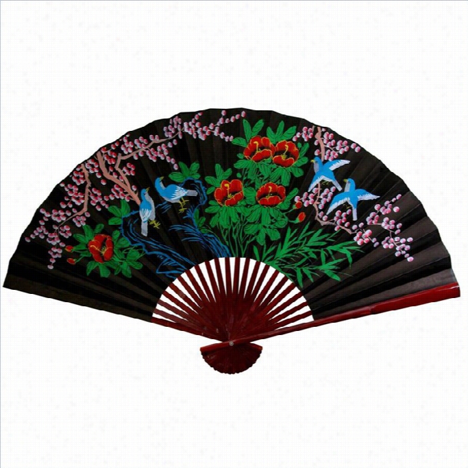 Oriental Furniture Cherry Blossom Fan In Black-12 Inches