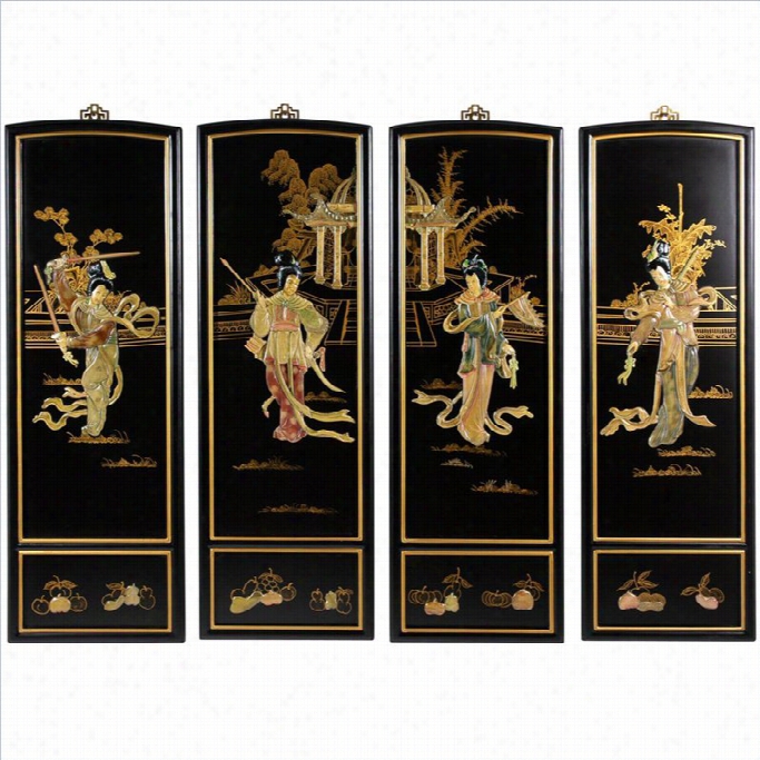 Oriental Furniture Lady Generals Wall Plaques In Black (set Of 4)