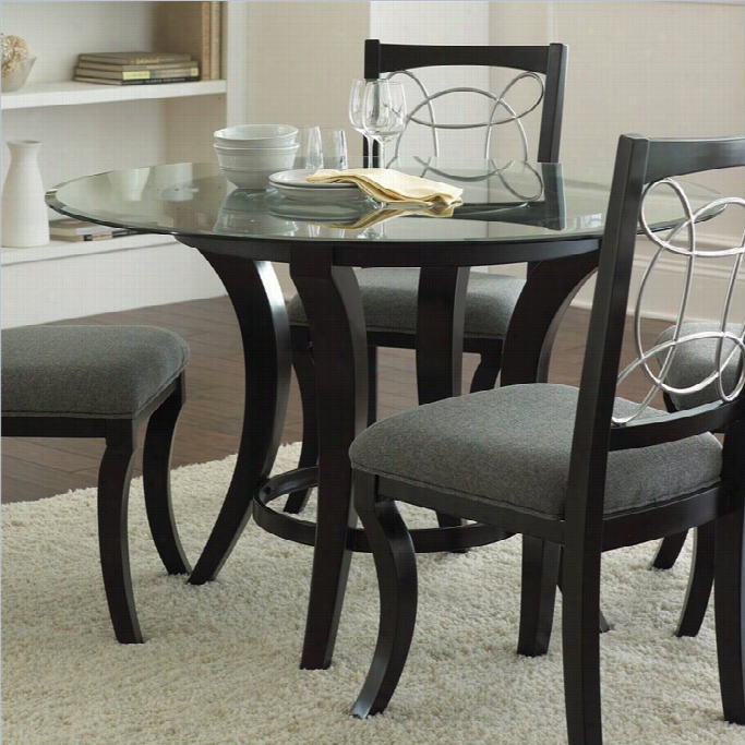 Steve Silver Company Cayman Round Dining Table In Blac Kwith Glass Top