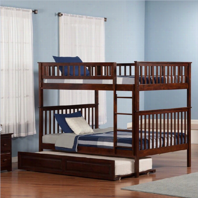 Woodland Bunkbed With Twn Raised Panel  Trundle Bed Inwalnut-full Over Ull