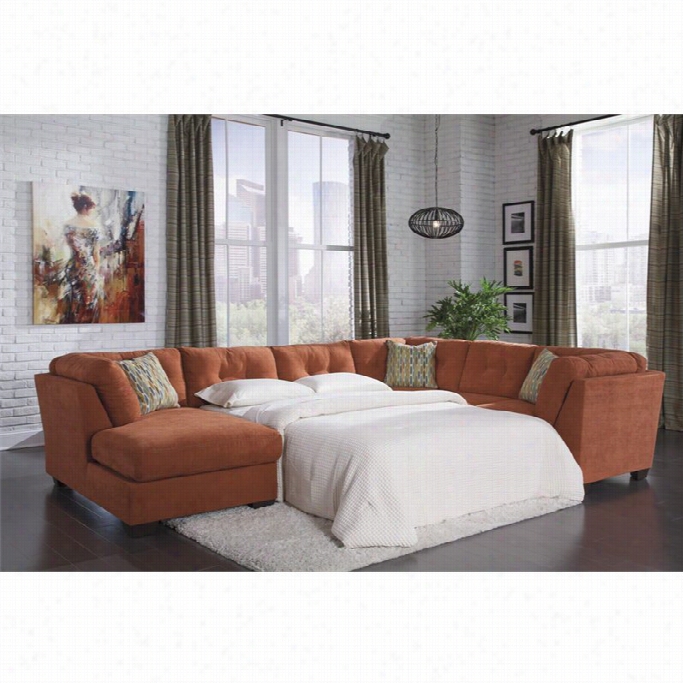 Ashley Delta City 3 Piece Fabric Full Sleeper Sectional In Rust