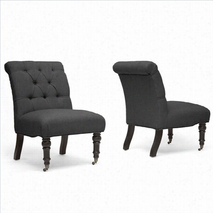 Baxton Studio Belden Upholstered Tufted Slipper Chair In Gray (seet Of 2)