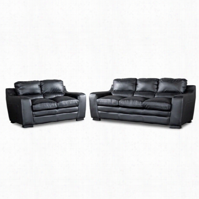 Baxton Studio Diplomat 2 Piece Leather Sofa Set In Black