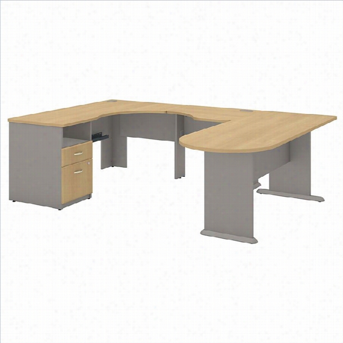 Bush Bbf  Series A Collection Expa Ndable Corner Desk  U- Station In Light Oak