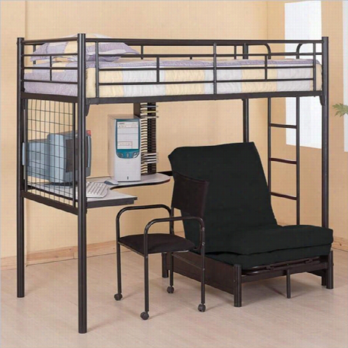 Coaster Max Twin Over Futon Metal Bunk Bed With Desk In Black Finish