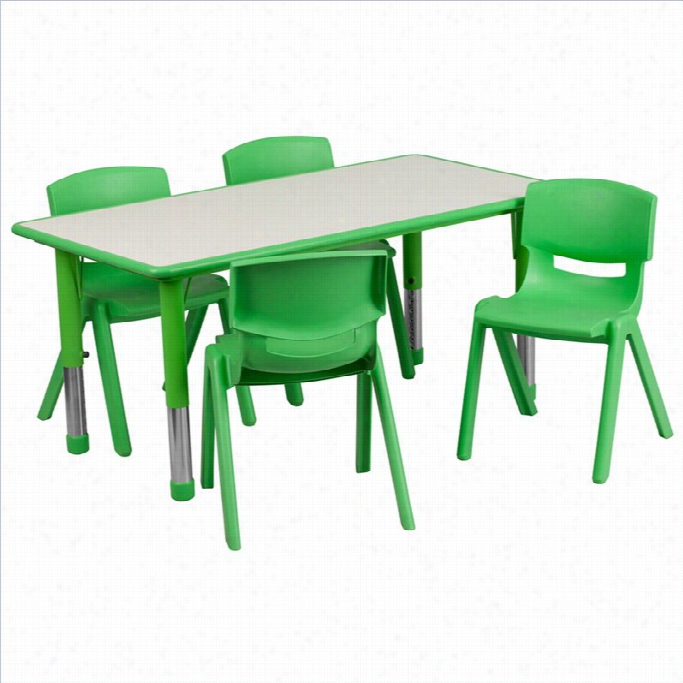 Flash Fuurniture Plastic Activity Table Set With 4 Sch Ool Stacking Chairs In Green