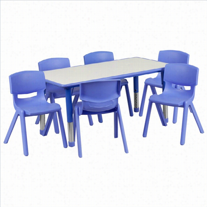 Flash Appendages Plastic Activity Table Set Wit 6 School Stacking Chairs In Blue