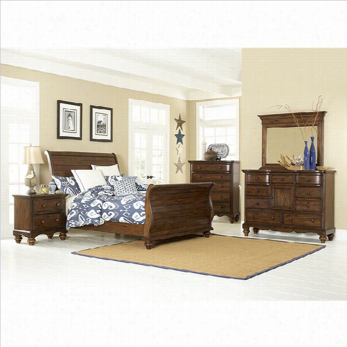 Hillsdale Pine Island Sleigh 5 Pc Bedroom In Dark Pine-queen