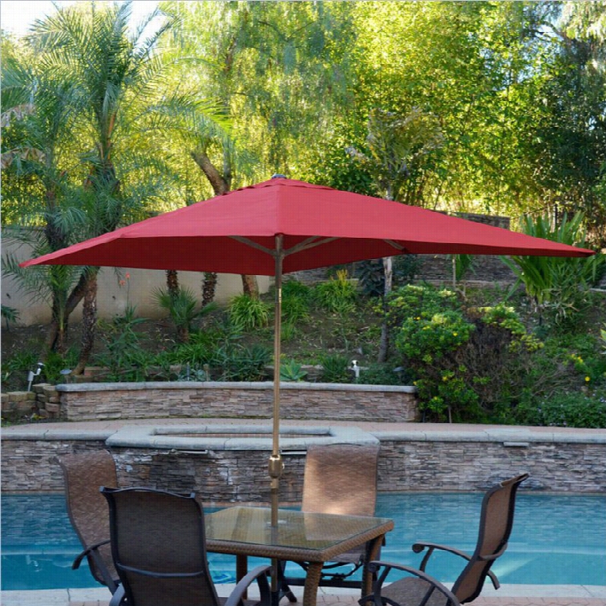 Jeco 6.5' X 10' Aluminum Patio Market Umbrella Tilt By The Side Of Crank In Bhrgundy Fabric Bronze Pole