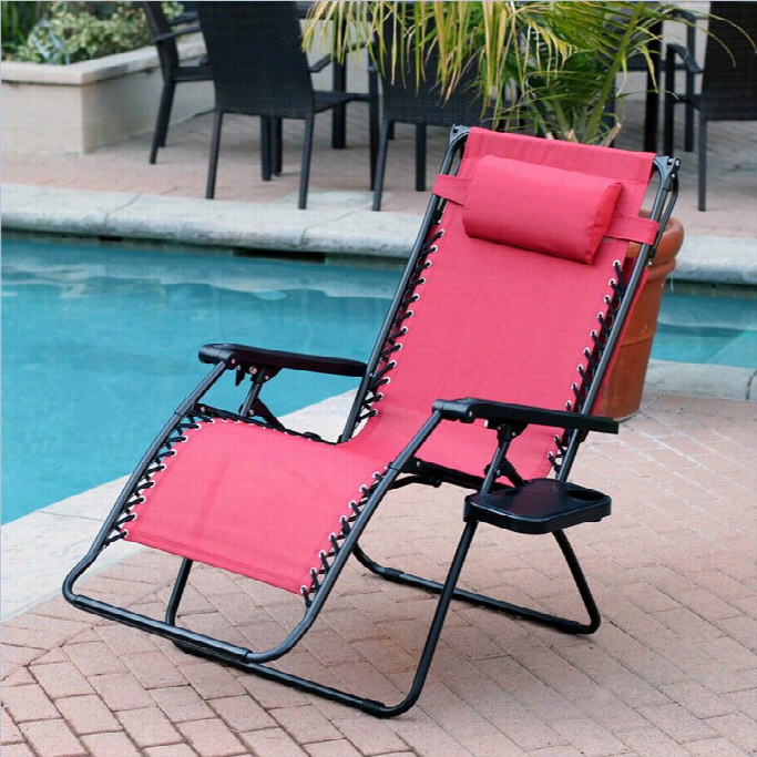 Jeco Oversized Zerog Ravity Chair With Sunshade And Drink Tray In Ccrimson Red (set Of 2 Chairs)