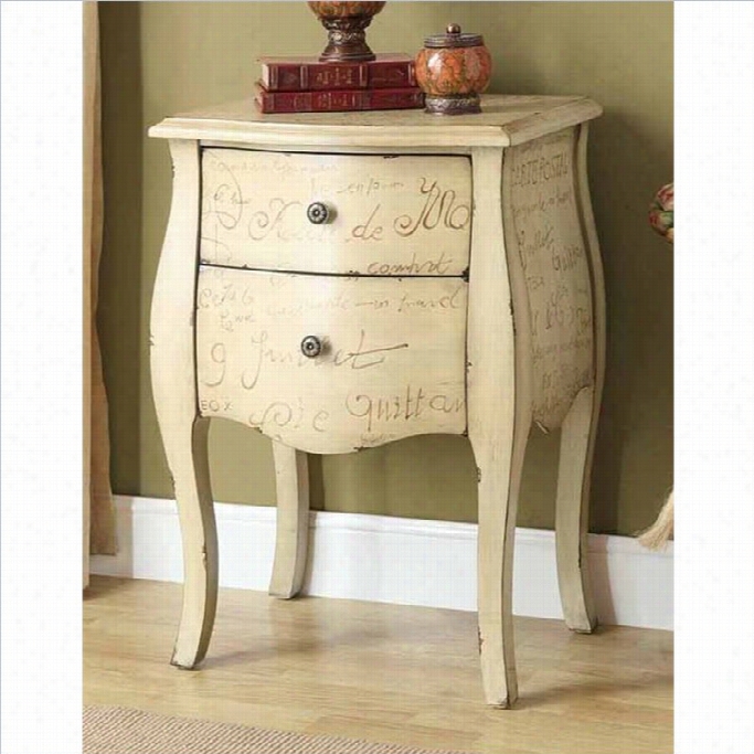 Monarch Vintage French Bomba Y Accent Chestt In Antique White With 2 Drawers