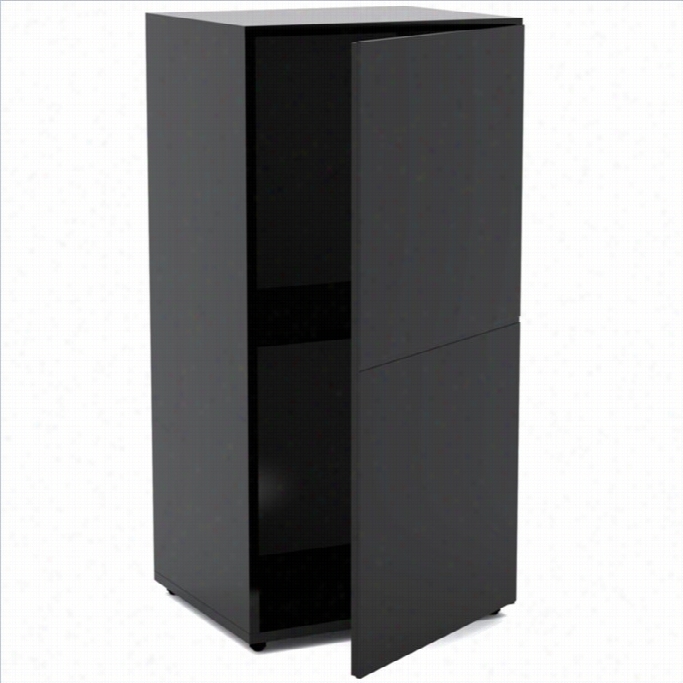 Nexera Avenue One Door Storage Module In Black Lacsuer & Melaamine