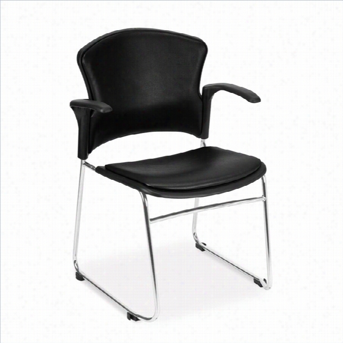 Ofm Multi-use Vinyl Seat And Back Stacke Rwith Arms  In Black