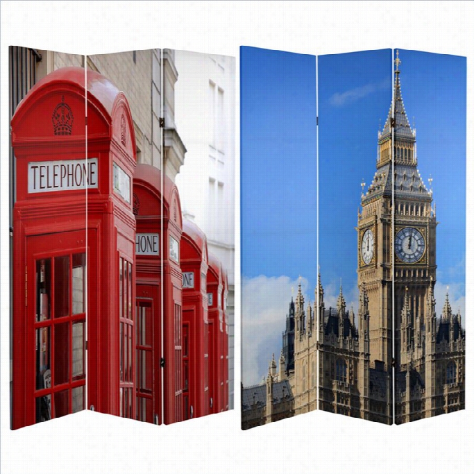 Oriental Big Ben And Phone Booths Room Divider