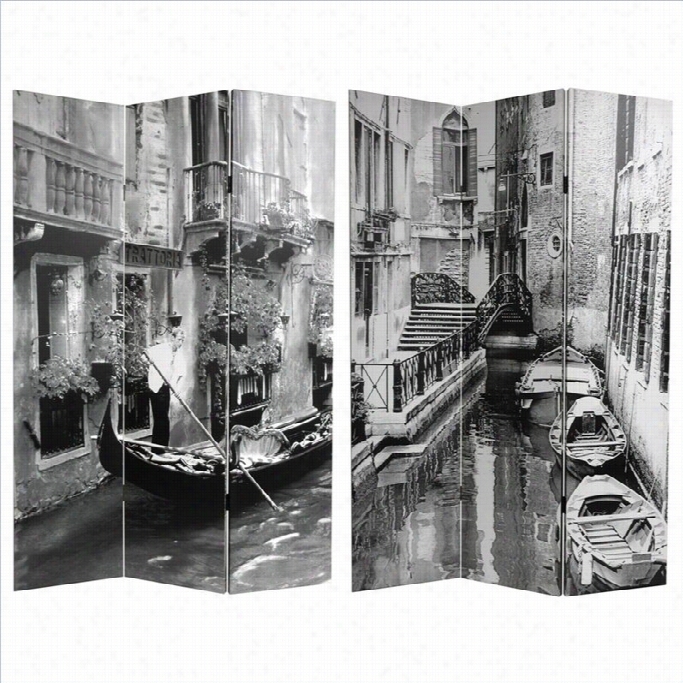 Orental Double Sided Scenes Of Venice Room Divider In Black And Whiet