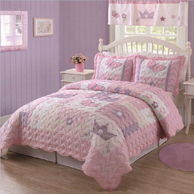 Pem America Princess Twin Quilt Set In Pink And White