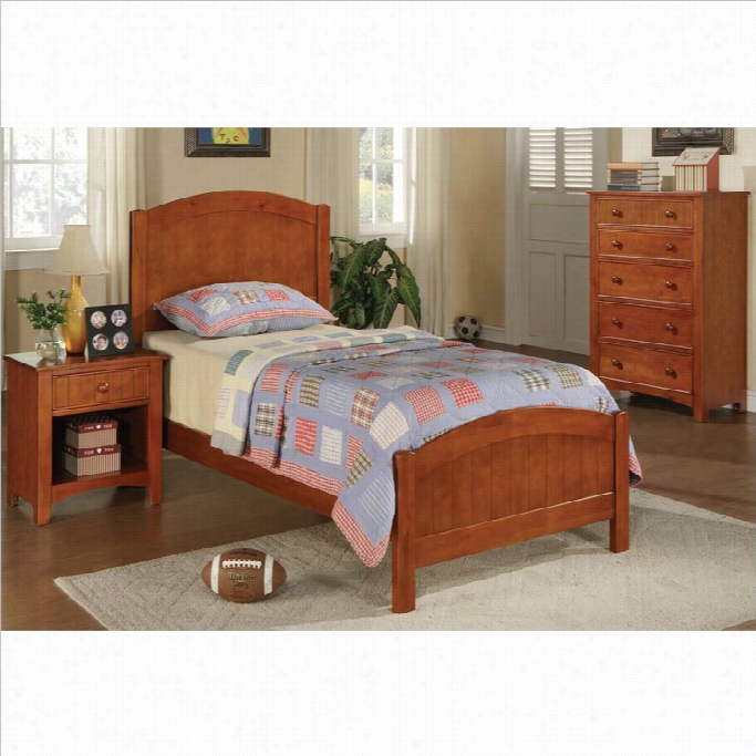 Poundex 3 Piec Kids Twin Size Bedroom Set In Medium Oak Finish