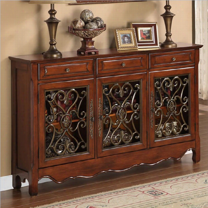 Powell Furniture 3-door Scroll Console In Walnut