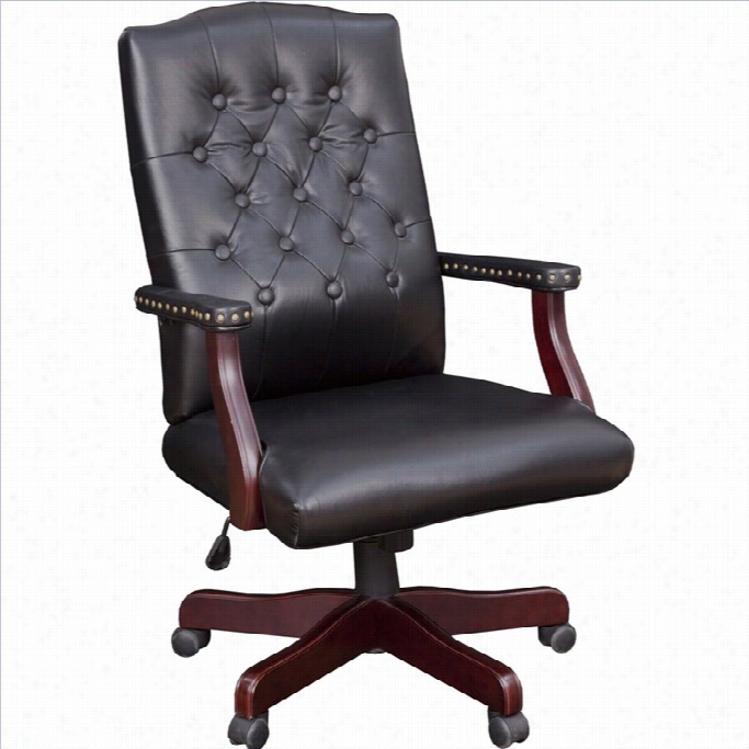 Regency Button Tufted Ivy League Vinyl Swivel Office Chair In Black
