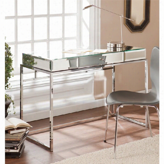 Southern Enterprises Dana Mirrored Desk With Drawer In Chrome