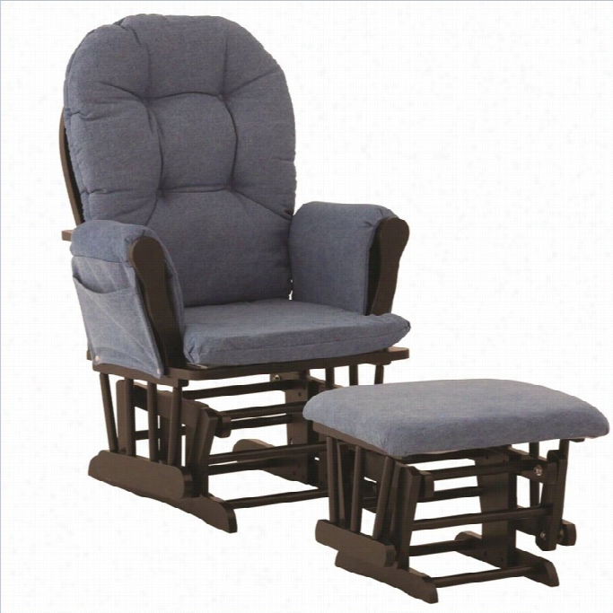 Stork Craft Custom Hoop Glider And Ottoman In Black And Denim