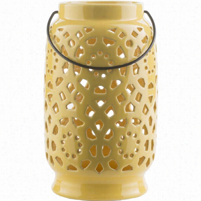 Surya Avery 11 X 6. Ceramic Lantern In Varnish Yyellow