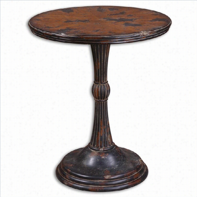 Uttermost Breton Round Accent Table In Aged Oak Ahd Mahogany
