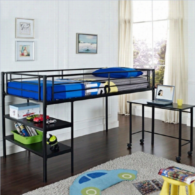 Walker Edison Twin Loft Bed With Desk And Shelves In Black