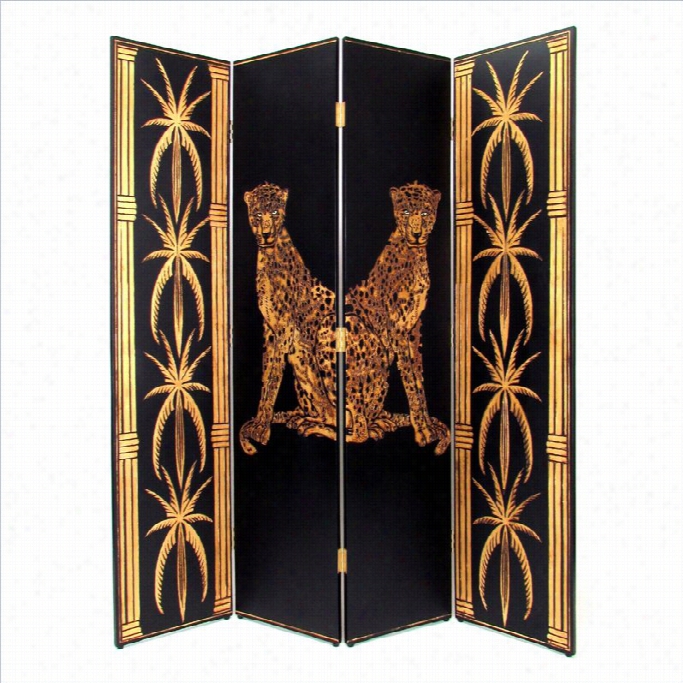 Wayborn Hand Painted 4 Panel Leopard Room Divider