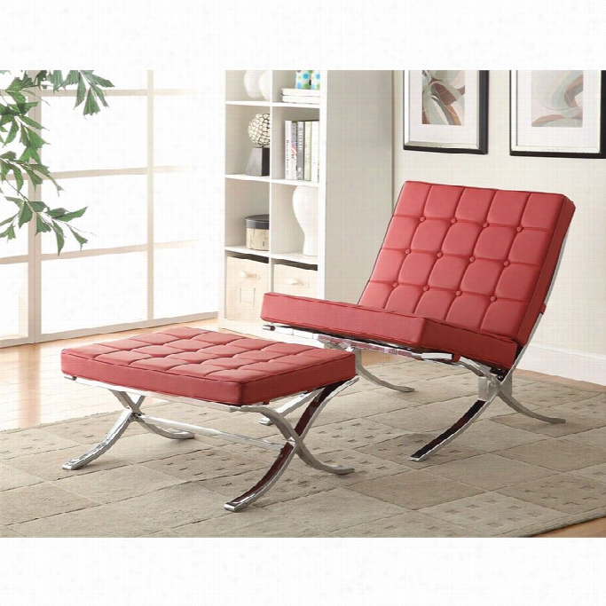Acme Elian Afux Leather Accent Chair Nd Ottoman In Red