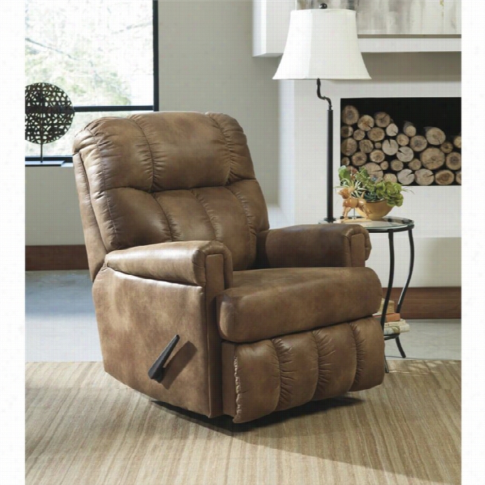 Ashley Chipster Faux Leather Rocker Recliner In Almond