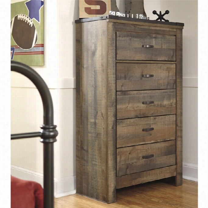 Ashley Trinell 5 Draw Er Wood Chest In Brown