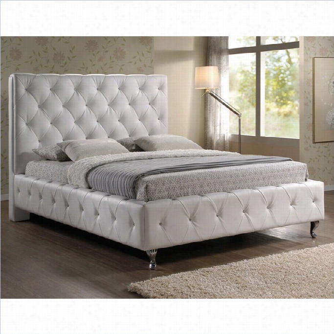 Baxton Studio Syella Tufted Leather Platform Bed In White-queen