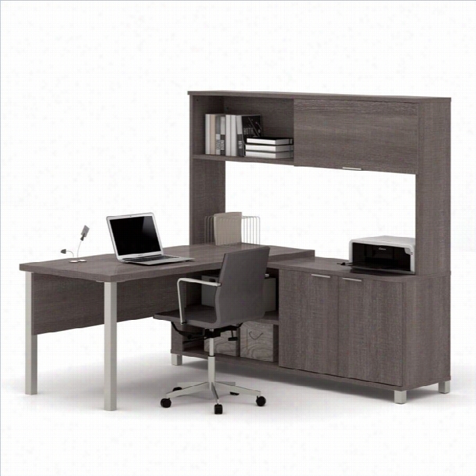 Bestar Pro-linea L-desk With Hutch In Yelp Grey