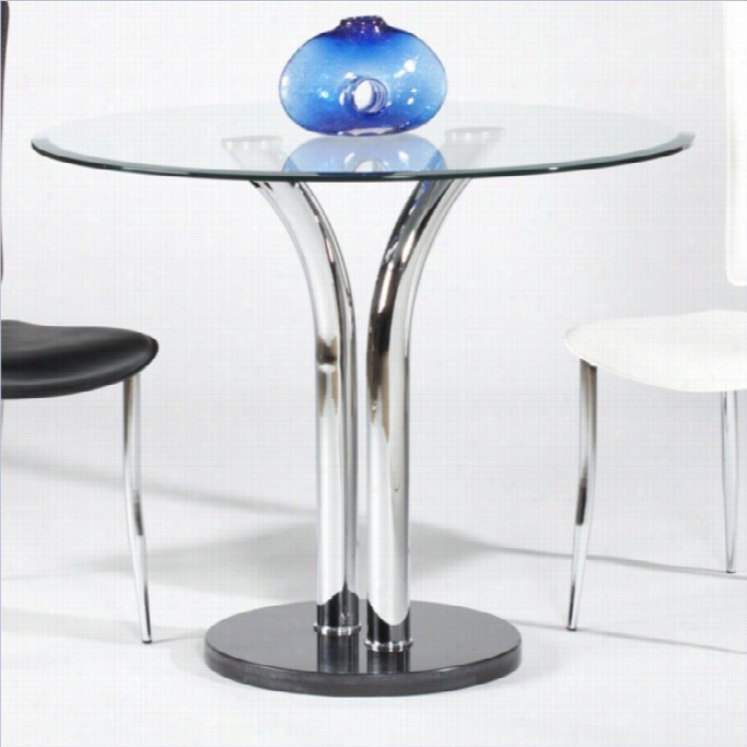 Chintaly Round Beveled Edge Glass Top Pub Table In Clear And Chrome